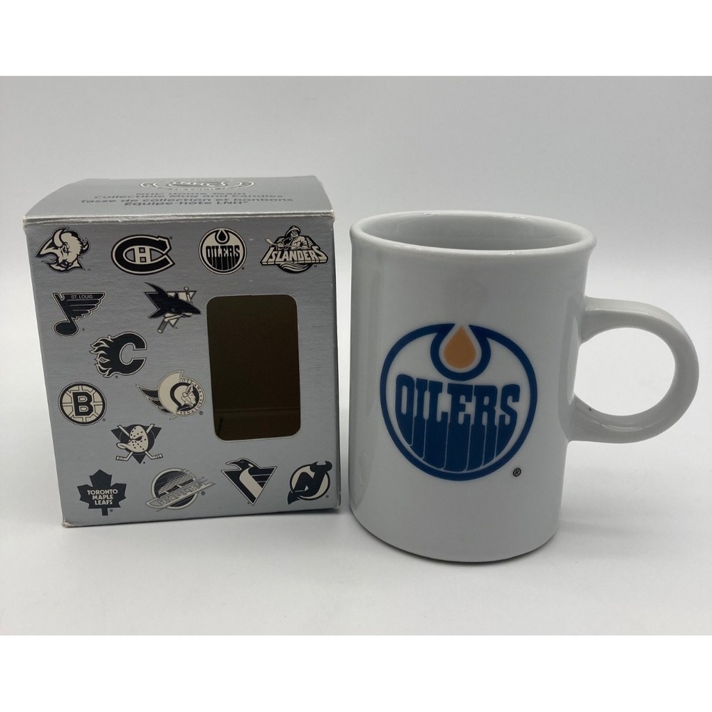 Vintage Edmonton Oilers NHL Ceramic Coffee Mug Avon Canada Boxed 10.5 oz